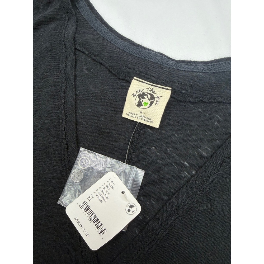 Free People One Of The Girls Henley Tee Black Oversized Linen Blend M - Picture 3 of 8